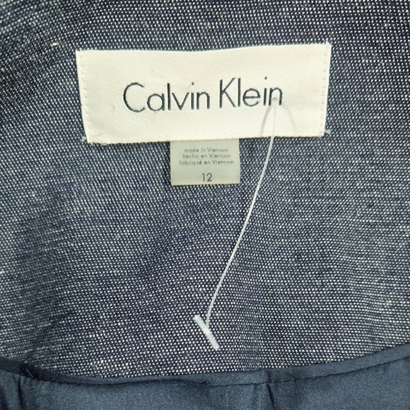 Calvin Klein Blue Collarless Hidden Button Peplum Hem Blazer With Linen Preppy - Picture 8 of 12